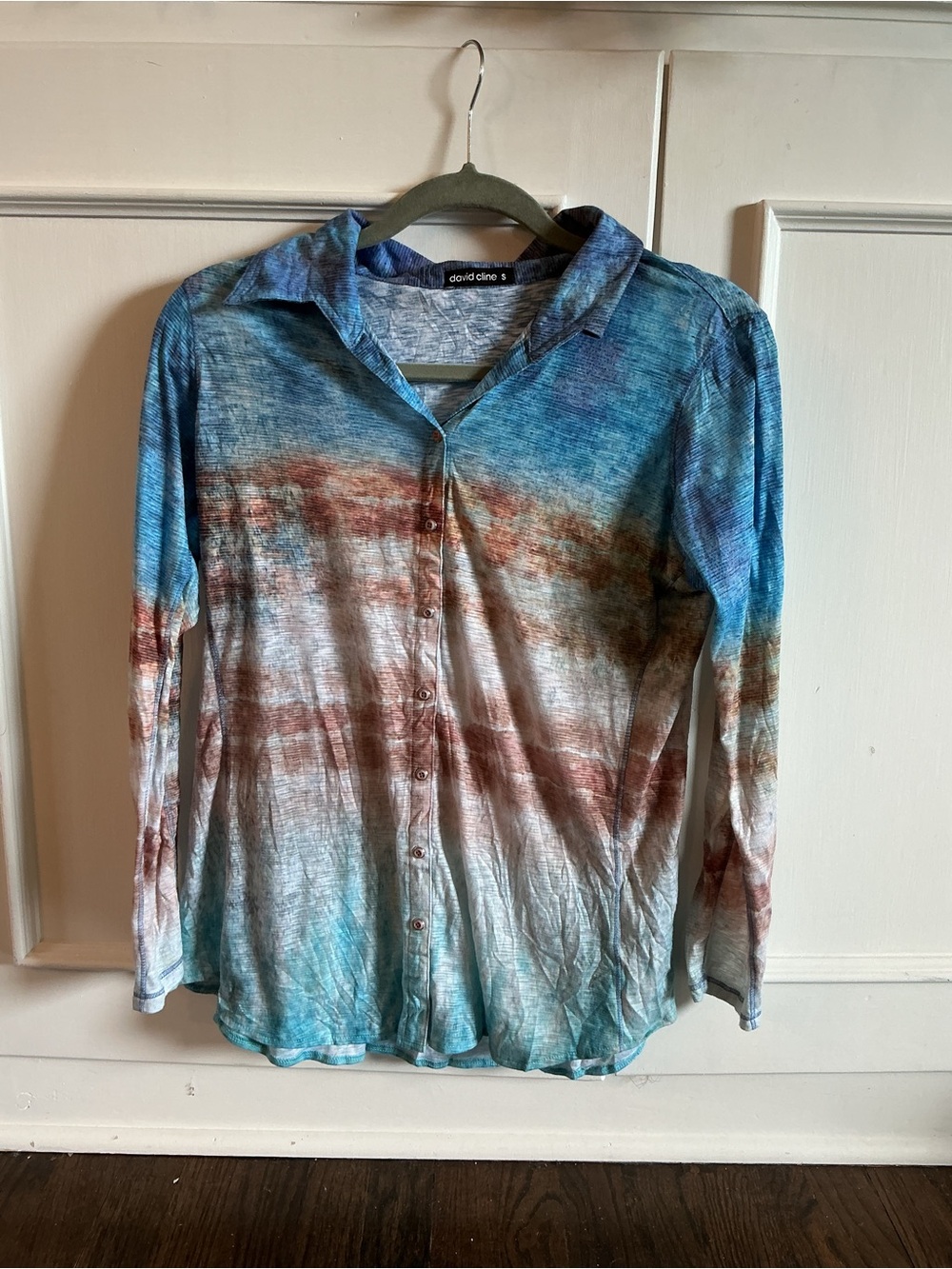 David Cline Teal Blue and Brown Ombre Button-Down Shirt